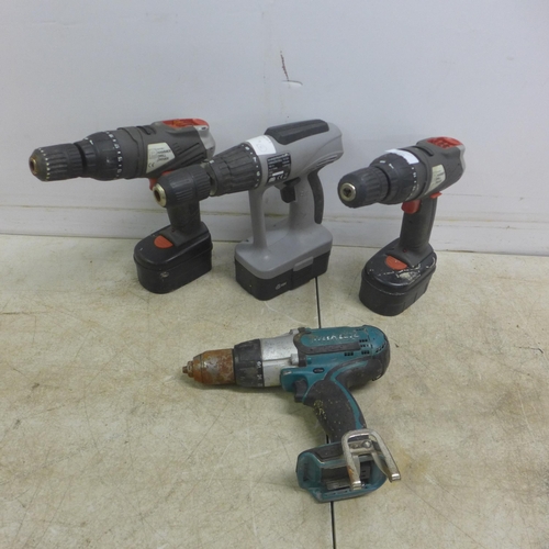 5046 - Four cordless drills including Makita, Performance Power hammer drills and Sainsbury's drill