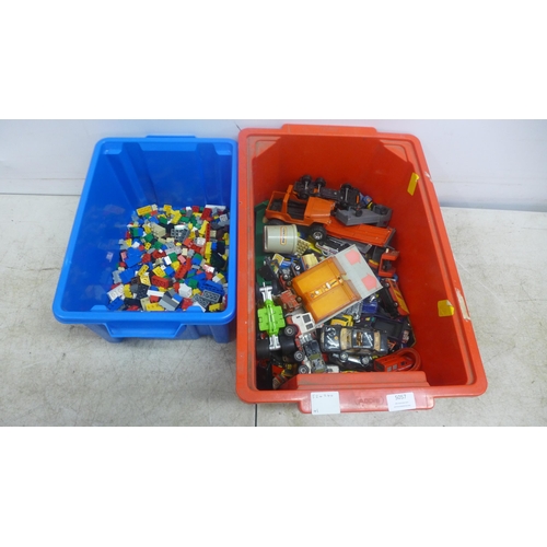 5057 - A box of assorted Lego and a box of Die Cast model cars