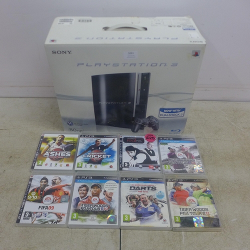 5061 - A Playstation 3 games console and a quantity of games including Tiger Woods PGA Tour 11, 13 and 14, ... 