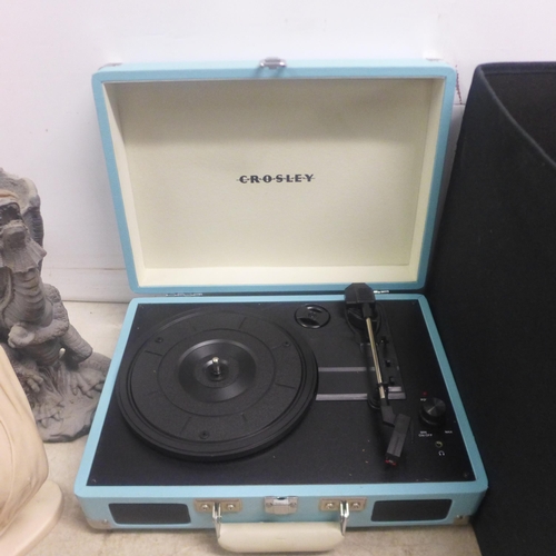 5063 - A quantity of miscellaneous items including, a Crosley portable record player, a resin bust of a wom... 