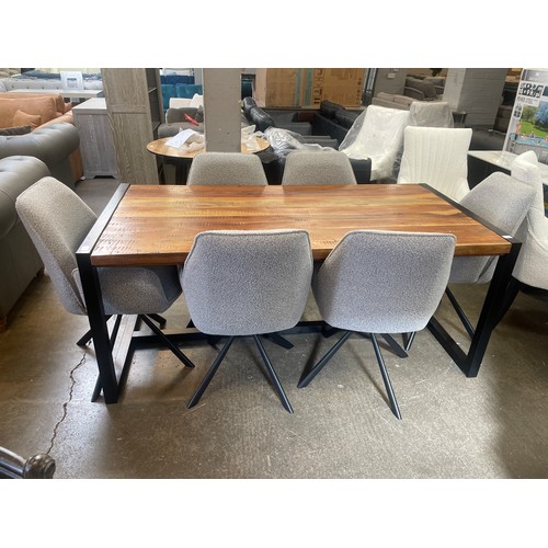 3018 - Fire hardwood and steel dining table and six chairs *This lot is subject to VAT