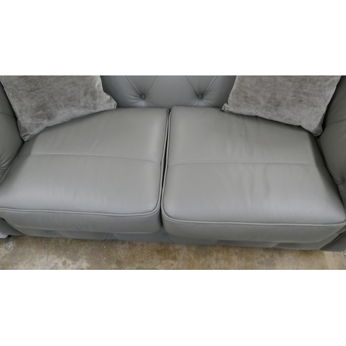 3061 - A grey leather Chesterfield 2.5 seater sofa