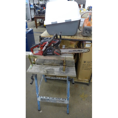 5292 - A bench saw with a Einhell petrol driven chain saw