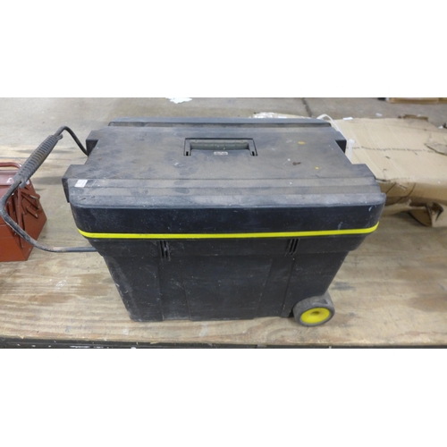 5296 - Three tool boxes with a quantity of builders tools including floats, trowels, tin snips, etc