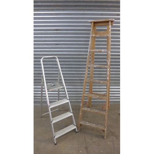 5152 - A set of 4 rung aluminium step-ladders and a set of 8 rung wooden step ladders