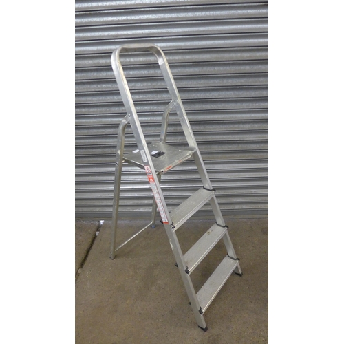 5152 - A set of 4 rung aluminium step-ladders and a set of 8 rung wooden step ladders