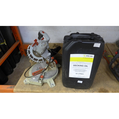 5173 - A 20 litre drum of Rye oil decking oil and a Performance Power Pro NLE210LMA 240v 210mm compound mit... 