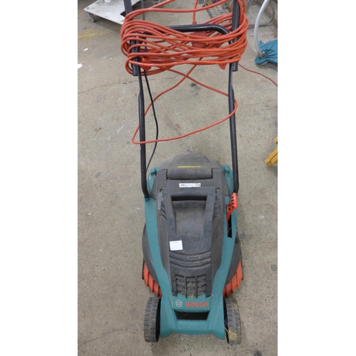 5182 - A Bosch Rotak 36 240V electric lawn mower, a Bosch Combi-Trim electric strimmer and a Makita UM3830 ... 