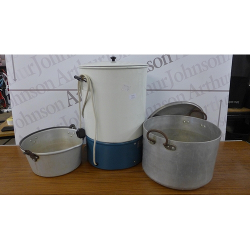 5212 - A Burco and Burnley water boiler, a jam pan and one other pan