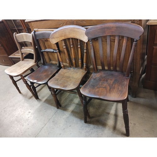 144 - Four assorted Victorian beech kitchen chairs