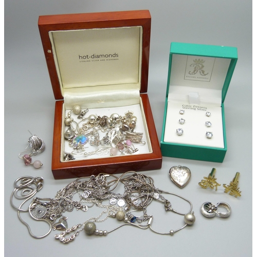 1012 - A collection of silver jewellery including a pair of gilt cufflinks, earrings, bracelets, and a set ... 