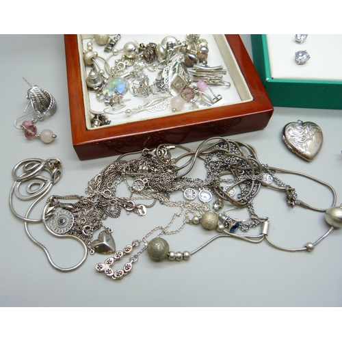 1012 - A collection of silver jewellery including a pair of gilt cufflinks, earrings, bracelets, and a set ... 