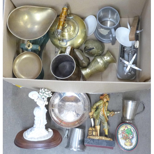 1054 - Salter scales, postal scales, two figures, tankards, etc. **PLEASE NOTE THIS LOT IS NOT ELIGIBLE FOR... 