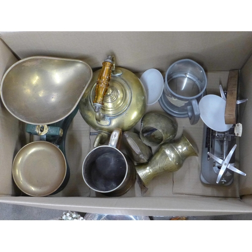 1054 - Salter scales, postal scales, two figures, tankards, etc. **PLEASE NOTE THIS LOT IS NOT ELIGIBLE FOR... 