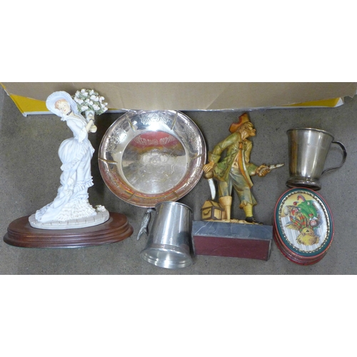 1054 - Salter scales, postal scales, two figures, tankards, etc. **PLEASE NOTE THIS LOT IS NOT ELIGIBLE FOR... 