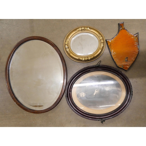 1064 - An oval picture frame and oval mirror and four boxes of assorted items, Kodak Retinette camera, colo... 