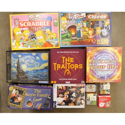 1067 - A collection of board games including Simpsons Scrabble and Cluedo, The Traitors and two puzzles **P... 