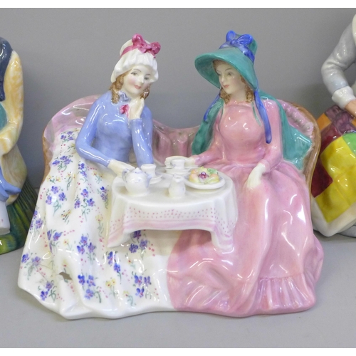 601 - A collection of six Royal Doulton figures including Sweet Dreams, Lunchtime, Eventide and Afternoon ... 