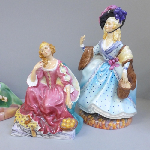 604 - A set of four Peggy Davies figures, The Illustrious Ladies of the Stage - Lillie Langtry, Nell Gwyn,... 