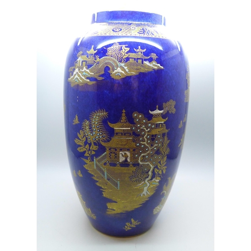 605 - A W&R Carlton Ware Kang Hsi pattern blue vase, 25.5cm