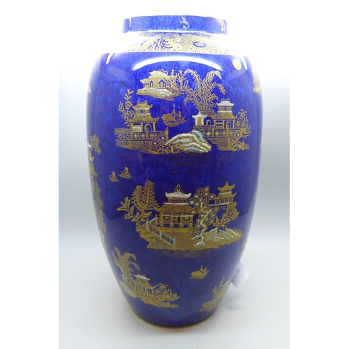 605 - A W&R Carlton Ware Kang Hsi pattern blue vase, 25.5cm