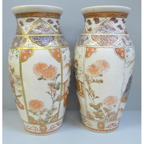 608 - A pair of Japanese Satsuma vases, 30cm