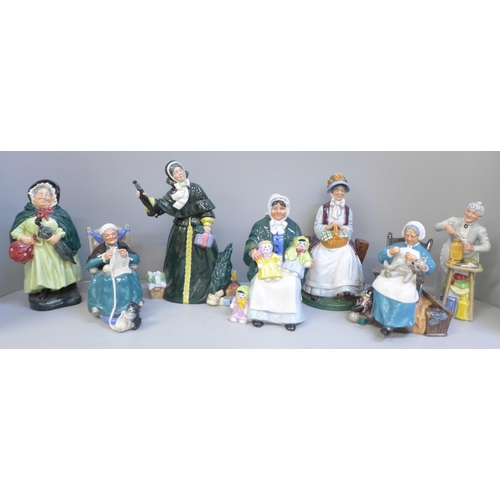 609 - A collection of seven Royal Doulton figures including Christmas Parcels, Twilight, A Penny's Worth, ... 