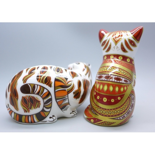 612 - Two Royal Crown Derby paperweights, Majestic Kitten limited edition with gold stopper and New Year T... 