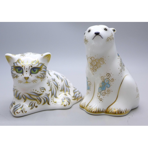 614 - Two Royal Crown Derby paperweights, Millie Kitten and Polar Bear Cub Sitting, both with gold stopper... 