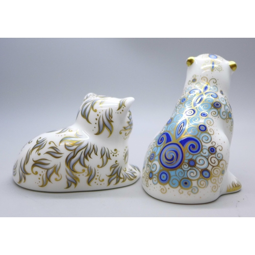 614 - Two Royal Crown Derby paperweights, Millie Kitten and Polar Bear Cub Sitting, both with gold stopper... 