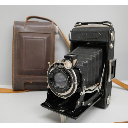 630 - A Nettar folding camera with Zeiss Ikon lwens with leather case