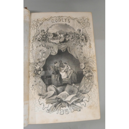 631 - One volume, Godey's Lady's Book, 1858, with prints and engravings of ladies fashion, fashion accesso... 