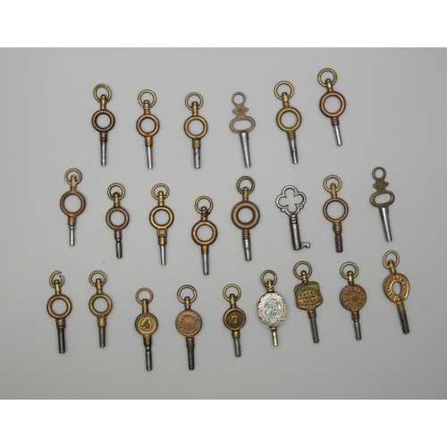 636 - A collection of watch and clock keys including four advertising and an unusual mourning watch key wi... 