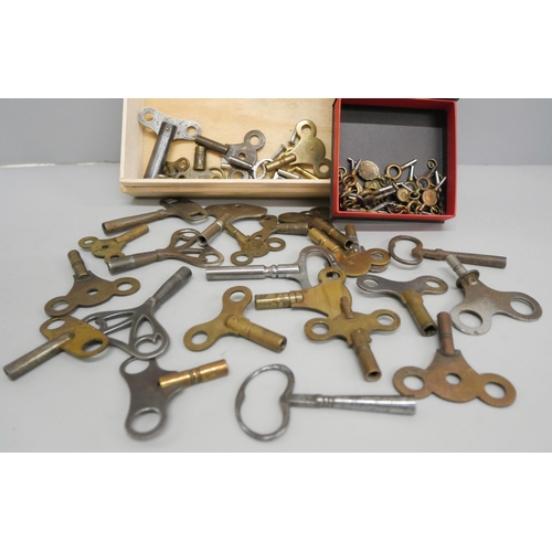 636 - A collection of watch and clock keys including four advertising and an unusual mourning watch key wi... 