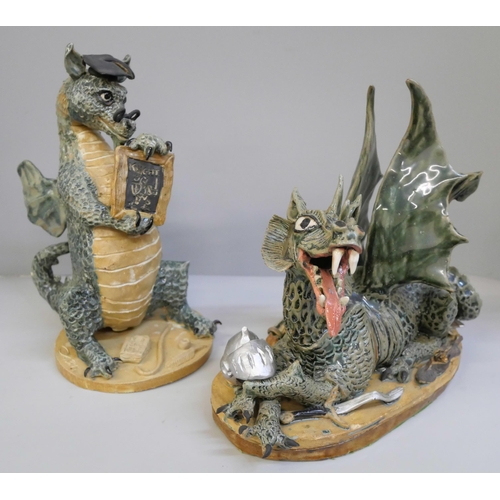 659 - Two Brian Hollingworth original glazed stoneware models of dragons