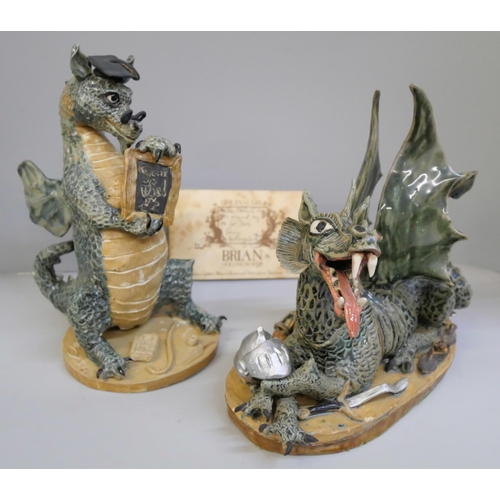 659 - Two Brian Hollingworth original glazed stoneware models of dragons