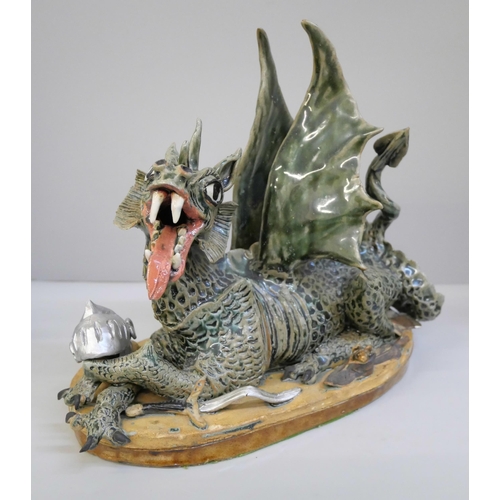 659 - Two Brian Hollingworth original glazed stoneware models of dragons