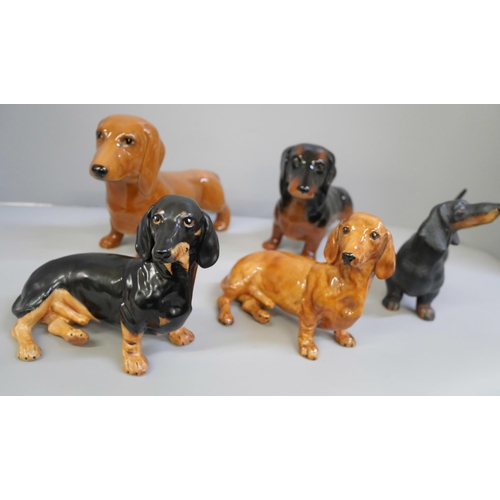 662 - A collection of Dachshund figures including Beswick and Coalport