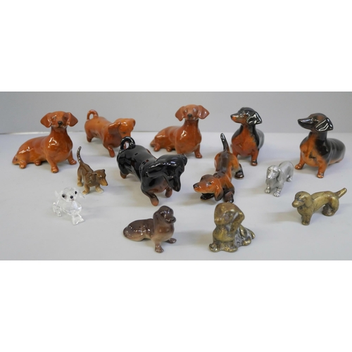 679 - A collection of Dachshund figures, including six Beswick and other metal