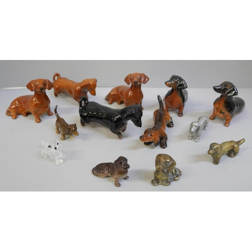 679 - A collection of Dachshund figures, including six Beswick and other metal