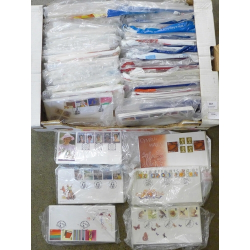 687 - A carton of approximately 500 first day covers 2000-2004 with most sets duplicated, all unaddressed,... 