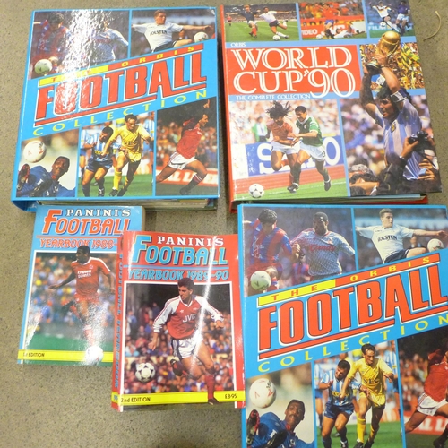 696 - Three Orbis Football Collection folders with contents and two Panini Year Books