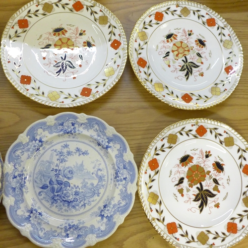 748 - A set of four Royal Crown Derby A962 pattern dinner plates, a pair of blue and white plates, Italian... 