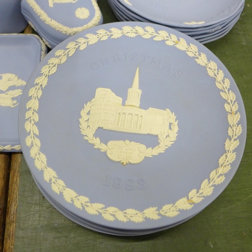 760 - A large collection of Wedgwood Jasperware, together with a collection of Jasperware Christmas plates... 