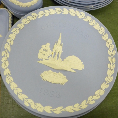 760 - A large collection of Wedgwood Jasperware, together with a collection of Jasperware Christmas plates... 