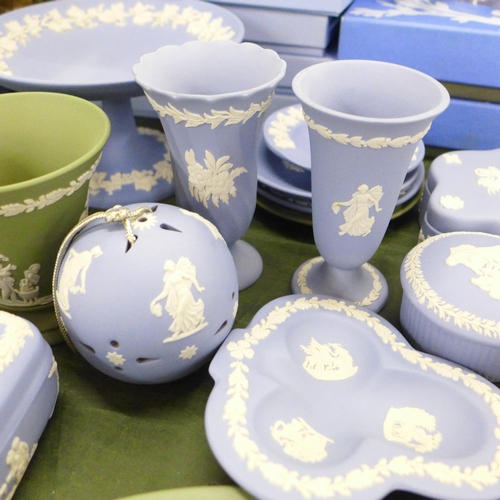 760 - A large collection of Wedgwood Jasperware, together with a collection of Jasperware Christmas plates... 