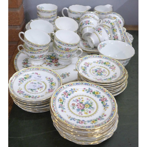 762 - A collection of Foley Ming Rose China, sixteen (one a/f), sixteen, twelve small plates, four larger ... 