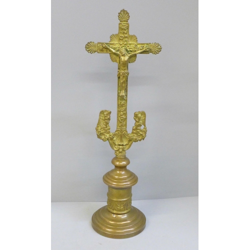 771 - A brass Crucifix, 34cm