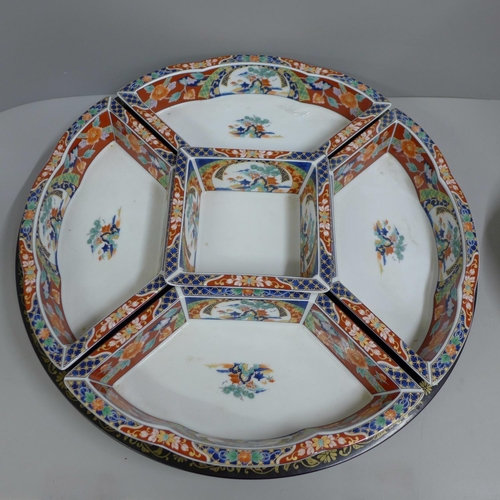 775 - A South East Asian hors d'oeuvres set with lazy Susan and an Oriental bowl