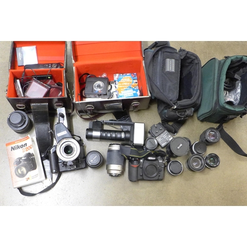 792 - A Nikon 35mm film camera, power pack, Metz 45CT-1 flash gun, Nikon D200 camera body and accessories